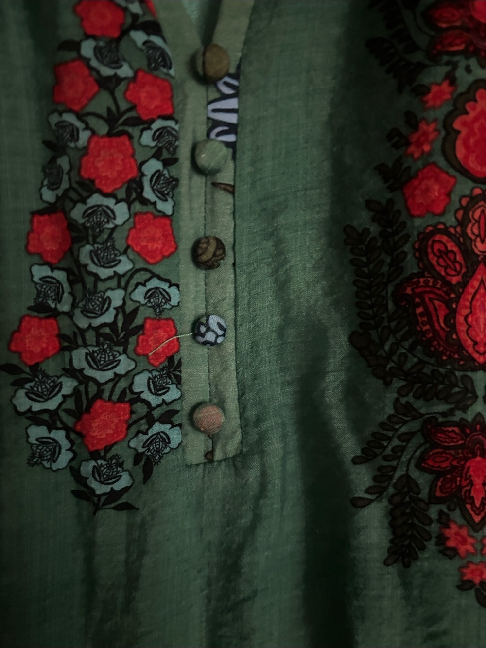 THML Teal Green Floral Midi Dress with Red & Blue Blooms - Picture 4 of 5